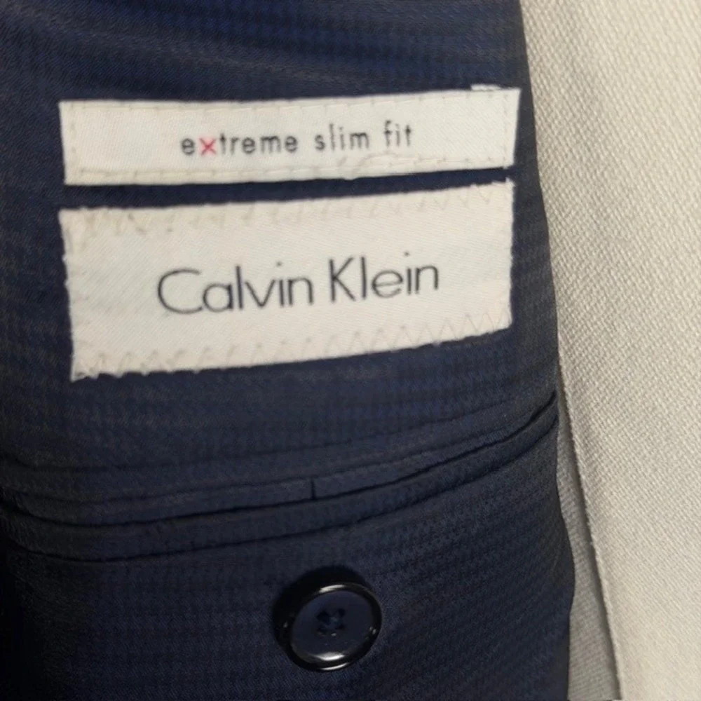 Calvin Klein Mens Blue 100% Wool Extreme Slim‎ Fit Blazer Sport Coat 46L RN90736
